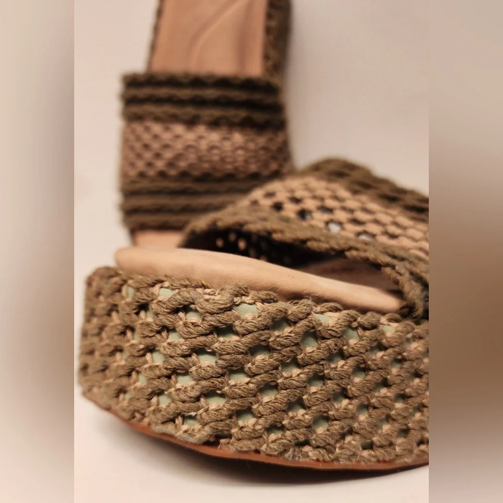 Rag & Bone Logan Crochet Slides Women's Olive Green Platform Sandals Size 10